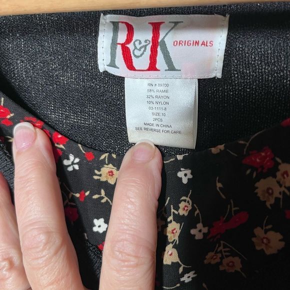 R&K Originals Dress + Sweater Embroidered Flowers and mini pearl beads Sz 10 - Picture 8 of 8